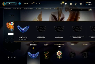 $89 • Buy [NA] League Of Legends | Diamond 4 | 111k BE | Strong MMR