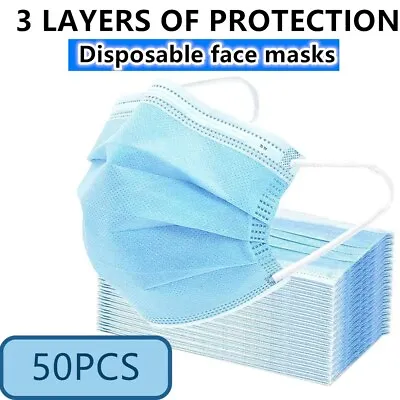 50 PCS Face Mask Non Medical Surgical Disposable 3Ply Earloop Mouth Cover - Blue • $5.99