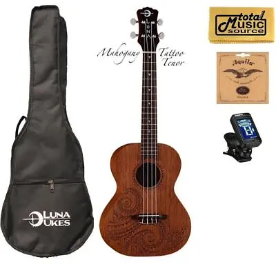 Luna Mahogany Series Tattoo Tenor Ukulele W/ GigbagTunerStrings & PC UKE TTN • $159.99