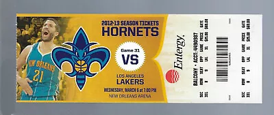 KOBE BRYANT - 2013 NBA LOS ANGELES LAKERS @ HORNETS FULL UNUSED TICKET - March 6 • $14