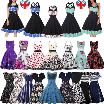 50s 60s Rockabilly Vintage Retro Polka Dot Party Housewife Swing Skater Dress UK • £9.99