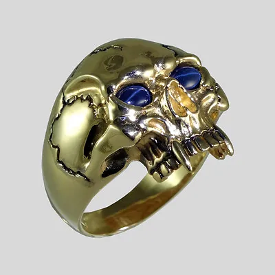 Vampire 10K Yellow Gold Skull Sapphire Biker Ring Harley All Size By UNIQABLE • $1740