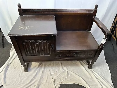 Vintage Oak Telephone Seat Table With Cupboard • £180