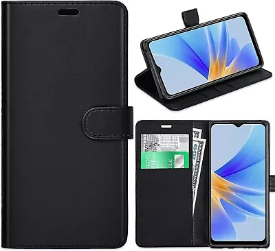 For OPPO A17 Case Leather Wallet Flip OPPO A17 Phone Cover Card Holder Kickstand • £3.99