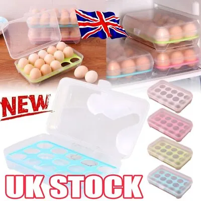 15 Grids Egg Holder Boxes Storage Box Eggs Refrigerator Container Plastic Case & • £6.14