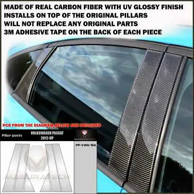 Fits Volkswagen Passat 2012-19 Real Black Carbon Fiber Window Pillar Posts 6 Pcs • $92