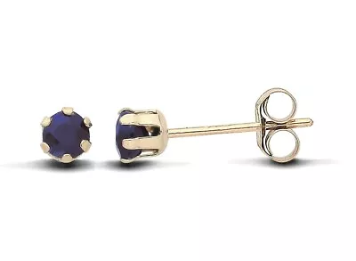 9ct Yellow Gold Blue Sapphire Stud Earrings - Natural Stones - Solid 9K GOLD • £18.95