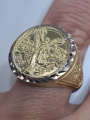 Solid 14k Gold 50 Pesos Coin Centenario Ring Size 8 9.5 10 11 12  • $599