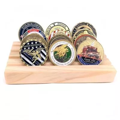Military Challenge Coins Display Holder Solid Wood 4 Row Coin Holder Rack  • $19.46