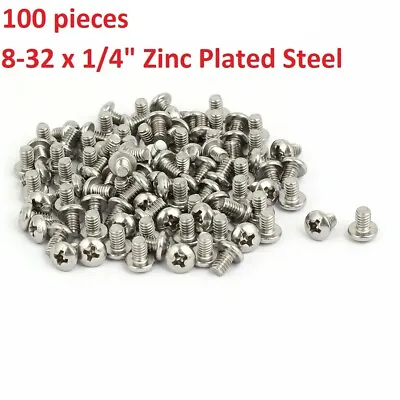 100PK #8-32 X 1/4  Screw Phillips Pan Head Zinc Plated Steel Machine Screw 8-32 • $9.95