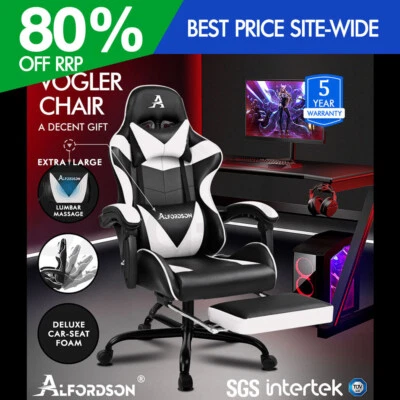 $149.95 • Buy ALFORDSON Gaming Chair Office Executive Racing Footrest Seat PU Leather White