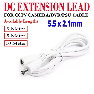 12V DC Power Extension Cable 3M 5M 10M FOR CCTV LED Strip & Adapters 2.1mm*5.5mm • £5.99