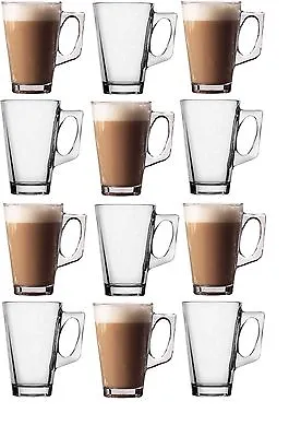 2-12 Latte Glasses 240ml Tea Coffee Cappuccino Hot Chocolate Glass Cups Mugs • £14.95