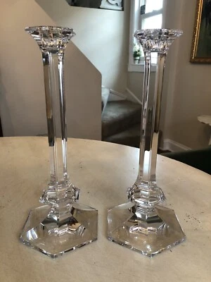 $140 • Buy Vintage Pair Val St. Lambert Candlesticks Elysee Crystal  Watermark