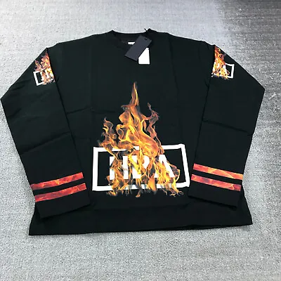 New Hood By Air HBA Shirt Mens Small Flames Stripe HBA PRINT Logo Red Black Tee • $148.88