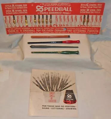 Vintage Speedball Nibs Wood & Plastic Dip Pens Lettering Paper Instructions • $10