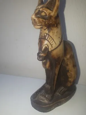 Vintage Bastet Cat Rare Stone Egyptian Hand Carved Figurine Goddess 7  Tall Heav • £35