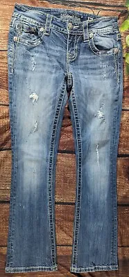 Miss Me Women Size 26 28x30 Signature Boot Cut Blue Denim Light Stone Distressed • $22.97