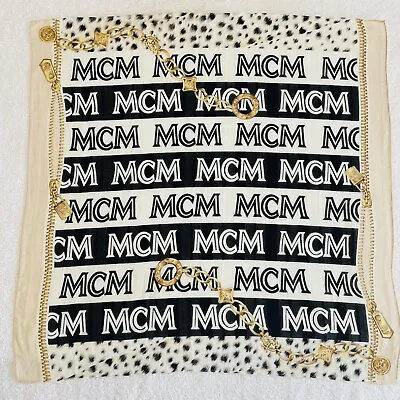 MCM Mini Scarf Handkerchief Cotton Monogram Logo Women White Bag Neck Hair Purse • $49.80