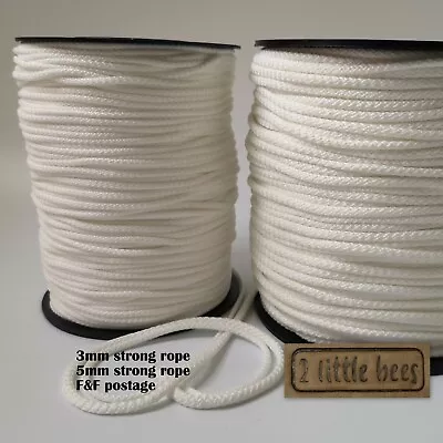 White Cord String Rope 3mm 5mm Drawstring Strong Crochet Trimmings Craft Macrame • £1.95