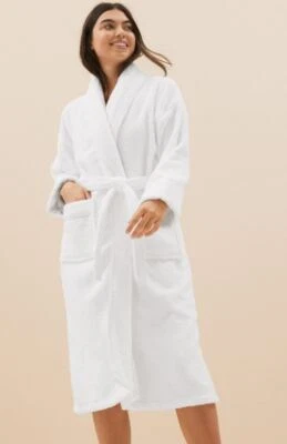 £22.99 • Buy Ex M&s Pure Cotton Dressing Gown Robe Luxury Towelling Womens White 8 10 16 18