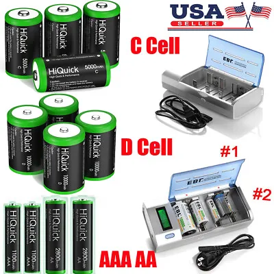 Lot C D Size Cell Rechargeable 1.2V NI-MH Batteries / AA AAA Battery / Charger • $15.99