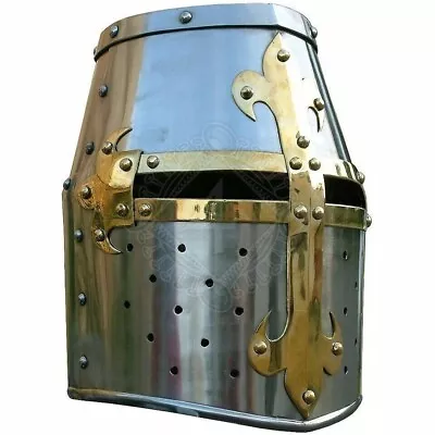 Medieval Great Templar Crusader Knight Helmet Halloween Costume Preowned Leather • $85