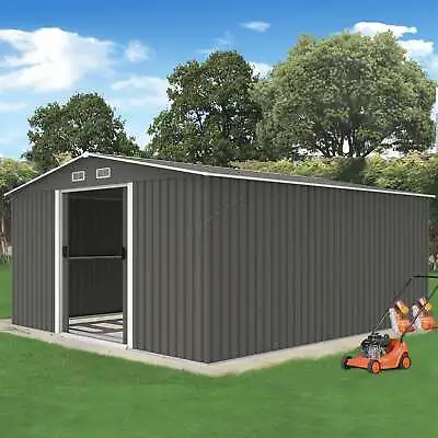 £649.99 • Buy 13X11FT Metal Garden Shed Apex Roof With Foundation Base Outdoor Storage Grey