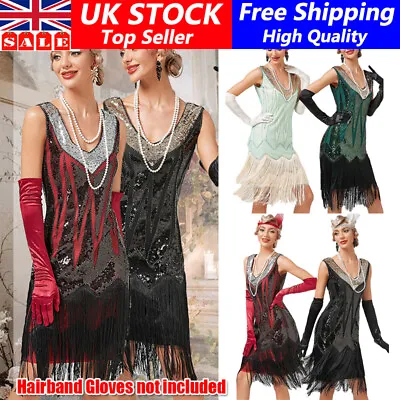 1920s Retro Flapper Gatsby Charleston Party Sequin Fringe Evening Cocktail Dress • £30.89