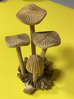 Wood Carved Mushrooms Figurine 5 Inches Tall 3 Inch Base  • $20