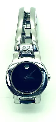 Ladies Movado AMOROSA Diamond Stainless Steel Black Dial Bangle Watch • $190