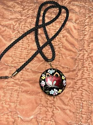 Vintage Cloisonne Brass Base Enamel Pendant • $15