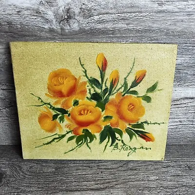 Vintage Painting Acrylic On Canvas 8”x10” Yellow Flowers Signed B. Reagan • $17.99