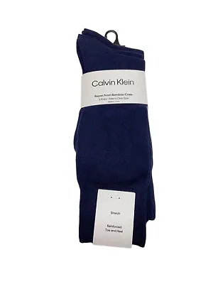 Calvin Klein Men's 3 Pair Navy Mid Calf Rayon From Bamboo Socks Sz 7-12 NWT • $15.39