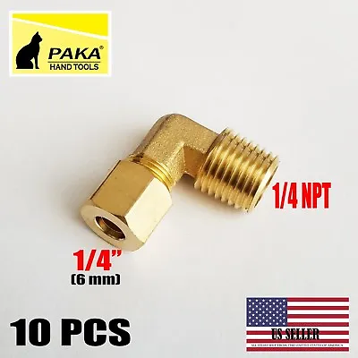 10 PC - Brass Compression Elbow Fitting 1/4  OD Tube X 1/4  NPT Male Pipe • $18.99