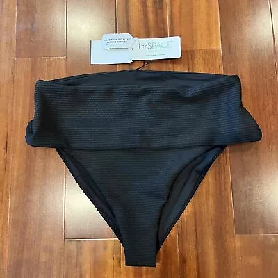 New NWT L*SPACE Black Swimwear Bottom Ribbed Textured Bikini Foldover Size XL • $39
