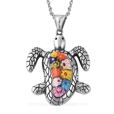 Murano Style Millefiori Glass Chain Turtle Pendant Necklace Jewelry Size 20  Ct • $16.99