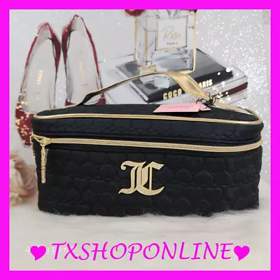 {Juicy Couture} Black Quilted Hearts Train Case | Bling Cosmetic Bag | • $50