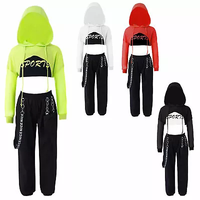 UK Kids Girls Hip Hop Crop Top Clothes And Pants Outfit Sweatsuit Street Costume • £33.99