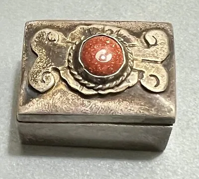 Vtg Taxco Mexico Sterling Silver Pill Box Goldstone Nice • $33.99