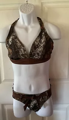 Wilderness Dreams Mossy Oak Camouflage Trimmed Halter Bikini Belted Swimsuit • $15.15