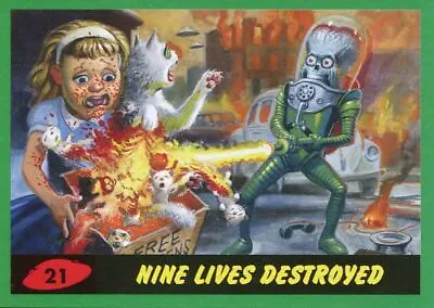 Mars Attacks The Revenge Green Base Card #21 Nine Lives Destroyed • £1.19