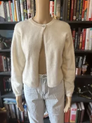 VTG Ivory Angora Rabbit Hair SOFT Knit Single Button Cropped Cardigan Sz S • $36