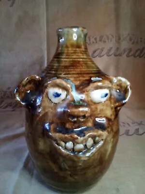  Beautiful Vintage Marie Rogers Face Jug -7.5 Inches Tall With A Brown Glaze. • $325