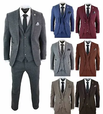 Mens 3 Piece Tweed Suit Herringbone Wool Vintage Retro Peaky Blinders 1920s • $219.24