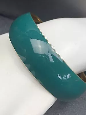 Vintage Signed J.Crew Gold Aqua Wide Enamel Classic Bangle Bracelet • $24