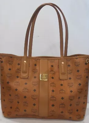 AS-IS MCM Liz Reversible Medium Shopper VISETOS Tote Bag COGNAC BROWN • $175