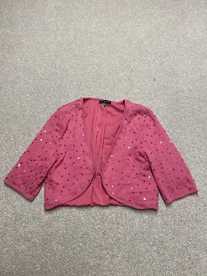 Coast Bolero Lambswool Cropped Cardigan Size UK 14 Pink Sequins Women's • £13.99