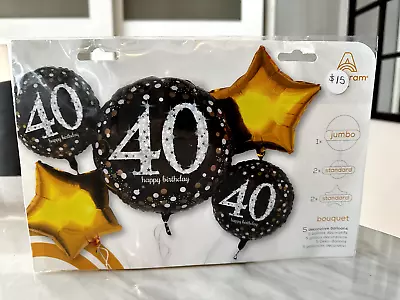 5 Piece 40th Birthday Balloon Foil Bouquet Party Supplies Brand New • £9.73