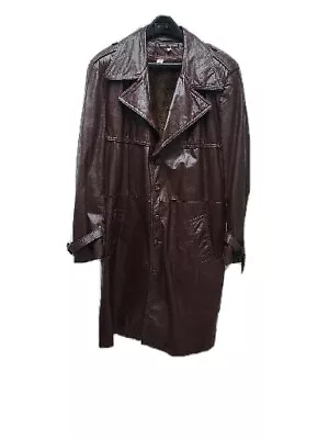 Mens Leather Trenchcoat Full Length Overcoat W/Removable Liner Burgendy Color  • $108
